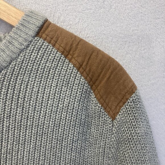 J Crew Knit Sweater Mens XL Gray Brown Shoulder Patch Crewneck Pullover Heavy - Picture 13 of 16